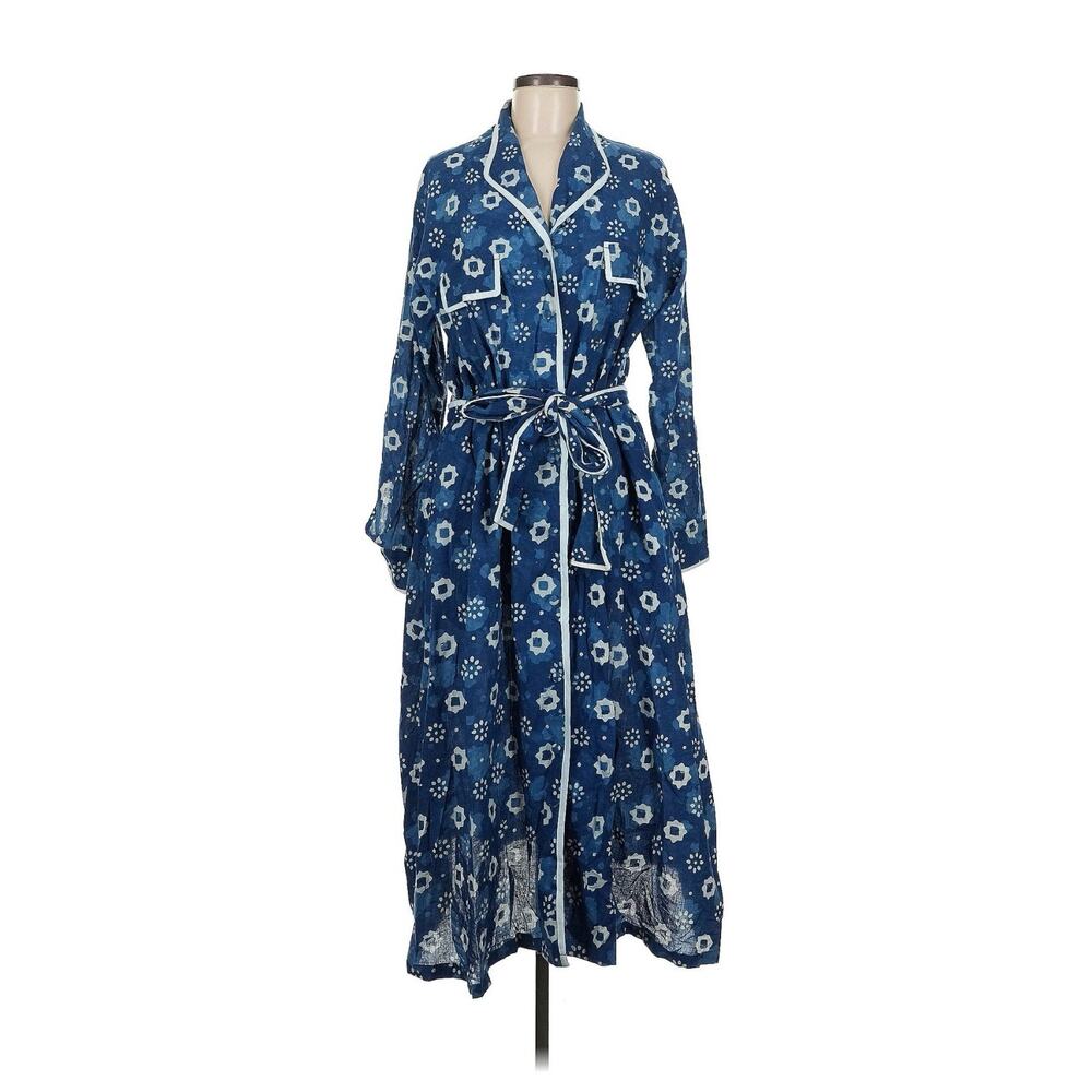Cynthia Cazort Collins Navy Blue Print Shirt Dress M